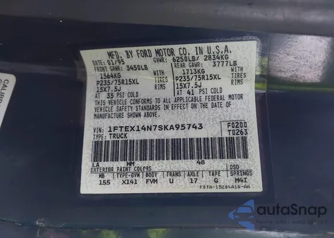 1995 Ford F150 from USA, damaged, VIN 1FTEX14N7SKA95743